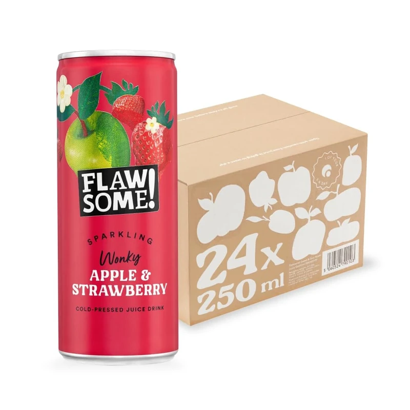 Flawsome! Lightly Sparkling Apple & Strawberry Juice – No Added Sugar, 100% Cold-Pressed Wonky Fruit, Guilt-Free Fizzy Drink – Perfect for Refreshment or as a Mixer (24 x 250ml)