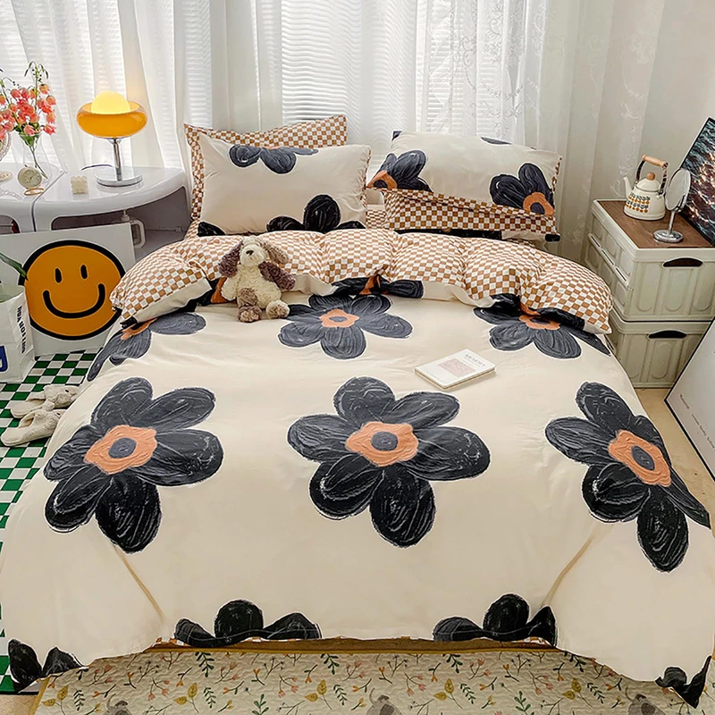 Cottonight Black Sunflower Comforter Set Queen Beige Black Floral Bedding Comforter Set Big Flower Botanical Quilts Boho Blankets Cute Elegant Bedding Set for Women Girls Queen Bed