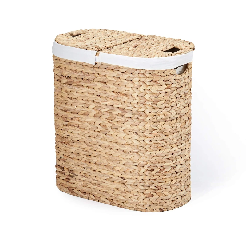 Seville Classics Premium Handwoven Portable Laundry Bin Basket with Carrying Handles, Household Storage for Clothes, Linens, Sheets, Toys, Water Hyacinth, Oval Hamper