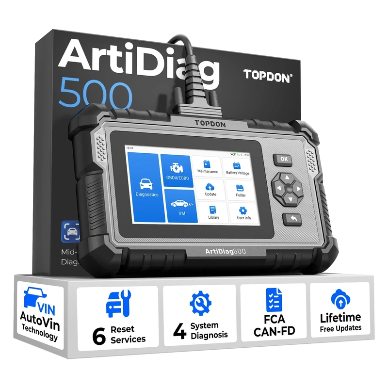 TOPDON OBD2 Code Reader Scanner ArtiDiag500, Engine/ABS/SRS/Transmission Car Diagnostic Tool, 6 Reset Services for Oil/BMS/Bleeding/DPF/Throttle Adaptation, Free Lifetime Upgrade, AutoVin