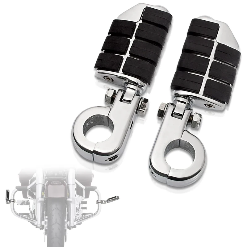 FOVPLUE 1.25" Highway pegs,Highway Footpegs With 1.25" Engine Guard Foot Rest P-Clamps Mounts Kits For Harley Davidson Touring Road King Street Softail Dyna Sportster Chrome