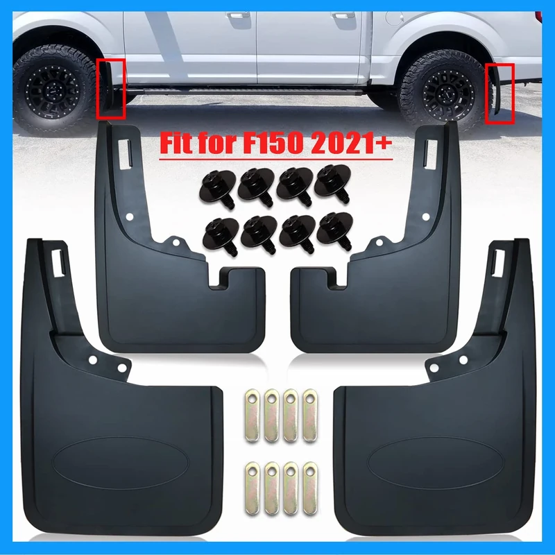 Mud Flaps for F150 2021 2022 2023 - NO Need to Drill Holes, Wheel Lip Molding Front & Rear Splash Guard for F150 w/o OEM Fender Flares (4PCS)
