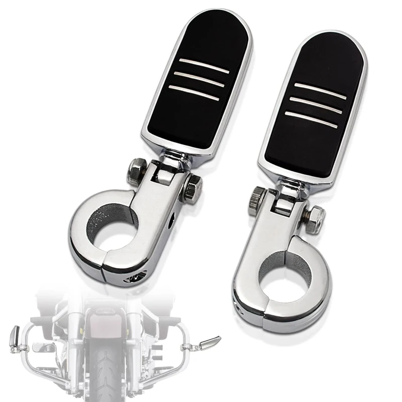 FOVPLUE 1.25" Highway Footpegs, Adjustable Footrest w/Mounting P-Clamps for Harley Touring Softail Dyna Sportster Honda Kawasaki Suzuki Yamaha Indian Victory with 1-1/4" Engine Guard/Tubing, Chrome#1