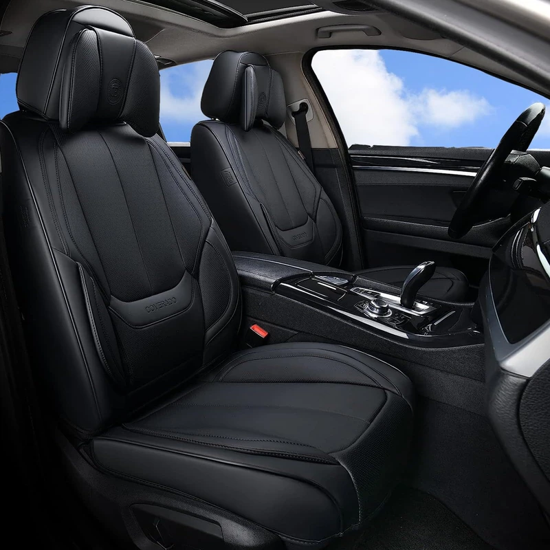 Coverado Front Seat Covers, Waterproof Car Seat Cover, Universal Car Seat Protector Nappa PU Leather, Black Car Seat Cushion,Car Seat Covers Front and Back Fit for Most Cars, Pick-up Truck,Vans