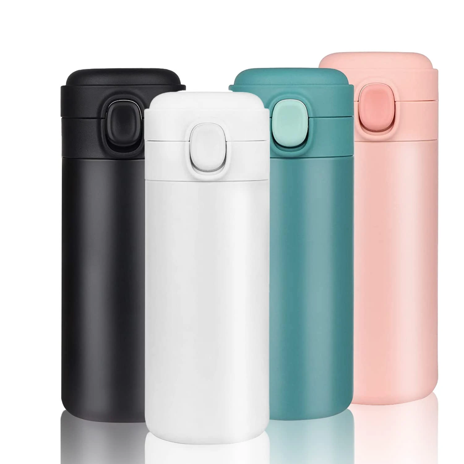 YINJAM 450ML Travel Mug Reusable Coffee Cup Insulated Thermal Mug Stainless Steel Leakproof Flask Tumbler for Hot Cold Drinks (White)