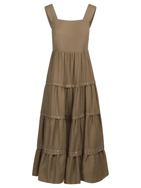 ApartFashion Women's Linen Dress, Taupe, 18