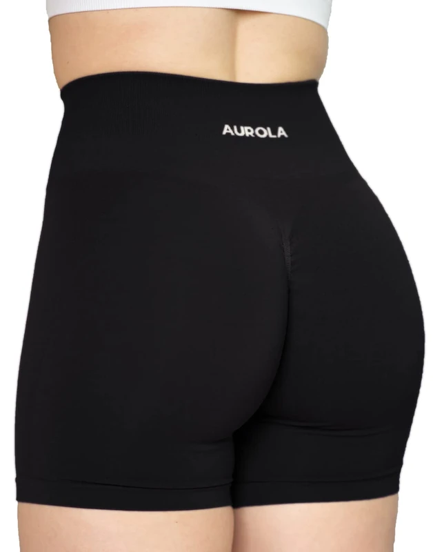 AUROLA Intensify Workout Shorts for Women - Seamless Scrunch Gym Yoga Running Sports Active Exercise Fitness Shorts, Black, XS