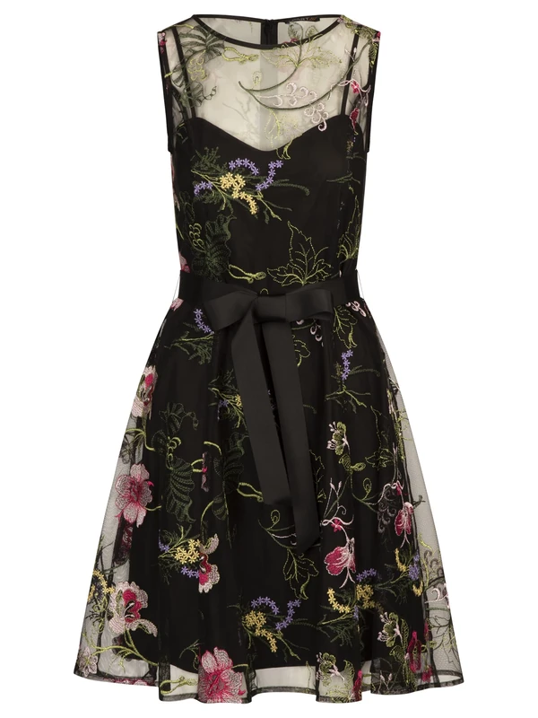 ApartFashion Women's Mesh Dress, Black and Multicoloured, 12