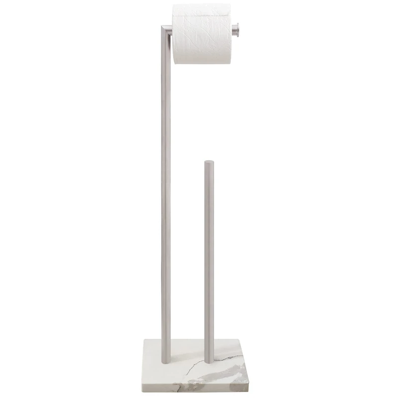 Gzila Free Standing Toilet Paper Holder Stand with Reserve, Heavy Weighted Marble Design Base SUS304 Brushed Nickel