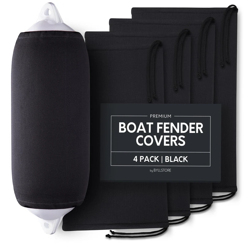 Byllstore Black Premium Boat Fender Cover Polyester - Fits Taylor Made, Big B, Hull-Gard & Super Gard Cover - Several Sizes (8" x 22", 4)