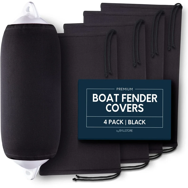 Byllstore Black Premium Boat Fender Cover Polyester - Fits Taylor Made, Big B, Hull-Gard & Super Gard Cover - Several Sizes (6" x 18", 4)