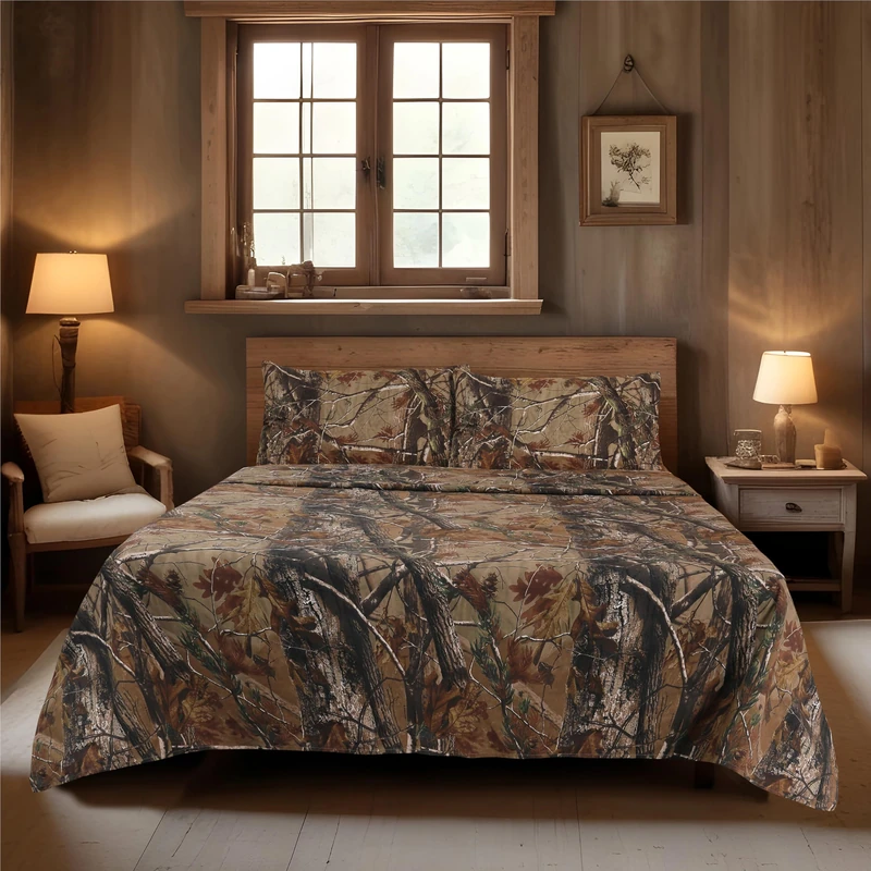 Realtree All Purpose Camo Sheet Set -4 Piece Camouflage Printed Bedding - Percale Weave Super Soft Cotton 100 GSM Fabric - Easy Care Forest Theme Sheet Set for Bedroom, Hunting & Outdoor - (Queen) - Image 1