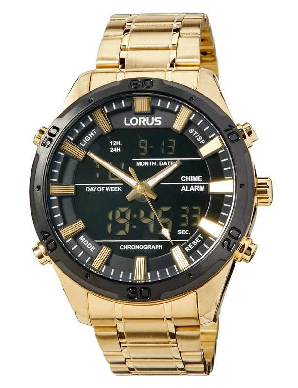 Lorus RW646AX9 Men's Analogue Digital Quartz Watch with Metal Strap, Gold, Bracelet