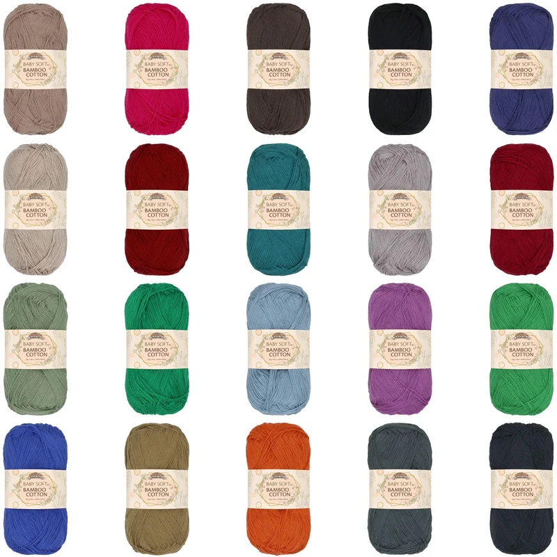 JubileeYarn Baby Soft Bamboo Cotton Yarn - 50g/Skein - Dark Assortment - 20 Skeins