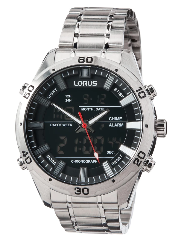Lorus Men's Analogue Digital Quartz Watch with Metal Strap RW651AX9, Silver, Bracelet