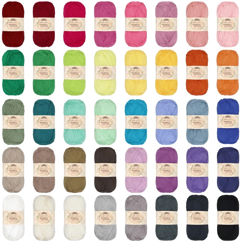 JubileeYarn Baby Soft Bamboo Cotton Yarn - 50g/Skein - All 40 Colours - 40 Skeins