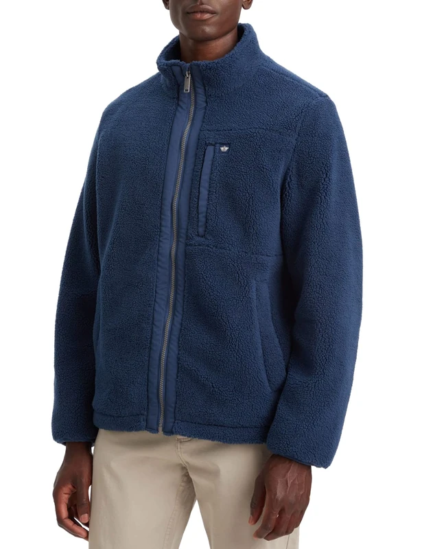 Dockers Men's Fleece Zip up Jacket, Ocean Blue, S