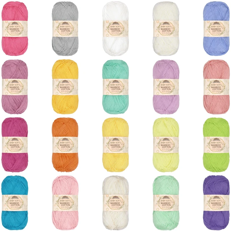 JubileeYarn Baby Soft Bamboo Cotton Yarn - 50g/Skein - Light Assortment - 20 Skeins