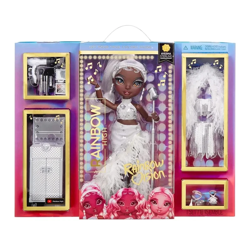 Rainbow High Rainbow Vision Divas - AYESHA STERLING - Silver - Fashion Doll, Mix & Match Designer Outfits, Mic, Accessories and Vanity Playset - For Kids and Collectors Ages 6+