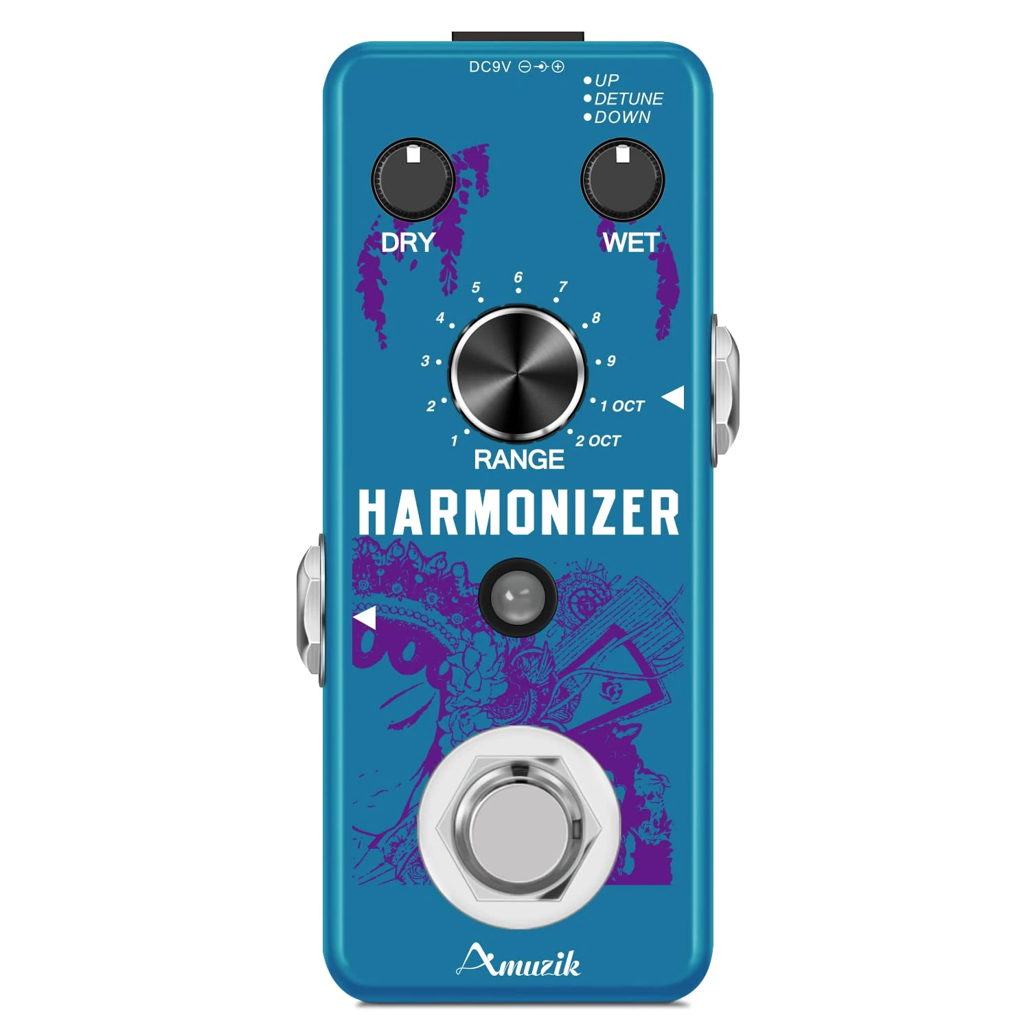 Amuzik Guitar Harmonizer Effect Pedal Digital Pedal Pitch Shifter 3 Tone Modes Harmony Pitch Shifter Detune Mini Size True Bypass