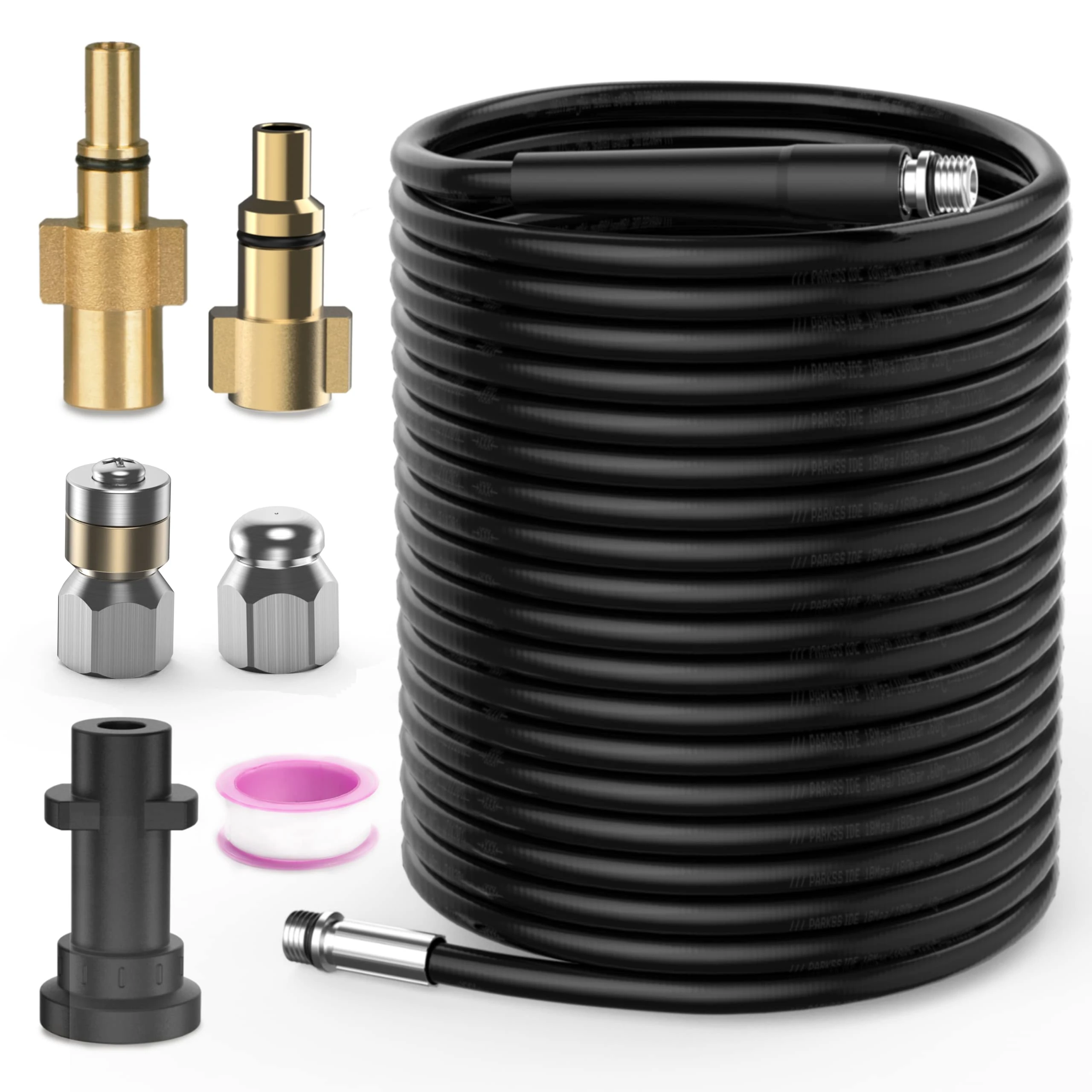 OHAYORI 15M Pressure Washer Drain Pipe Hose Cleaning Kit for Karcher K2 K3 K4 K5 K6 K7 Serie, Tube Unblocker Sewer Jetter Hose with Jet Nozzle and Rotating Jet Nozzle,Adapter for LAVOR Bosch AQT