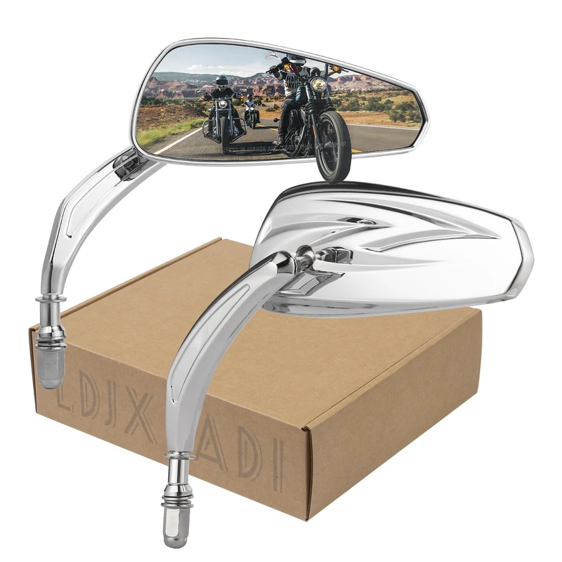 Motorcycle Chrome Rearview Mirrors for Harley Road King Street Electra Glide Road Glide Dyna Softail Rearview 1982-2018 2019 2020 (Chrome)
