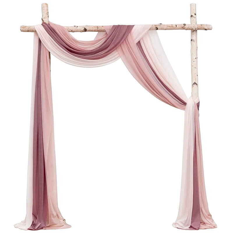 Floroom Wedding Arch Draping Fabric 3 Panels 20Ft Chiffon Fabric Drapes Arbor Drapery Wedding Ceremony Reception Swag Decorations (Mauve +Dusty Rose +Blush) - Image 1