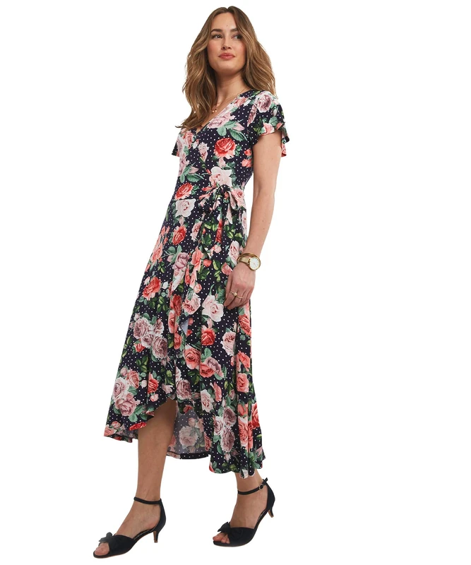 Joe Browns Women's Mixed Polka Dot Roses Dress Casual, Blue, 6