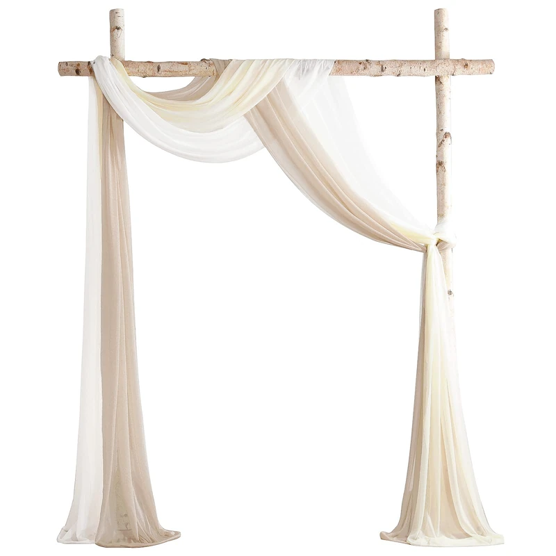 Floroom Wedding Arch Draping Fabric 3 Panels 20Ft Chiffon Fabric Drapes Arbor Drapery Wedding Ceremony Reception Swag Decorations (Nude +Cream +White)