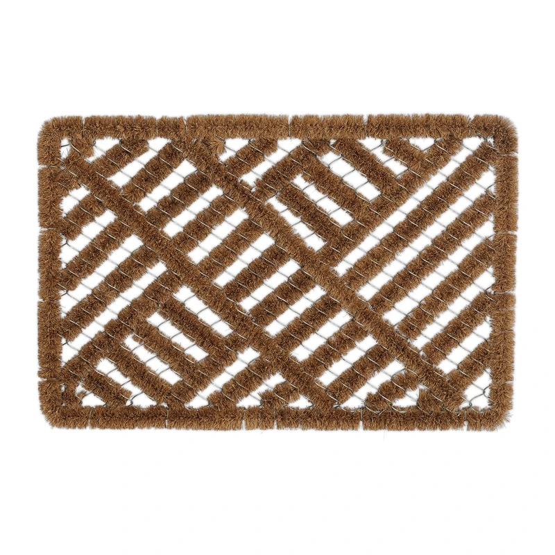 Relaxdays Shoe Scraper, Wire Mesh Mat, Dirt Trapper, Doormat Coir & Metal, Indoor & Outdoor, HxD: 40 x 60 cm, Natural