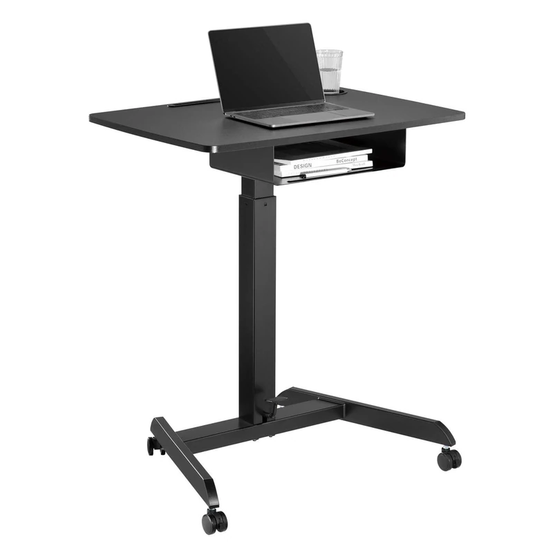 Maclean MC-903 Höhenverstellbarer Laptoptisch mit Rollen und mit Einer Schublade Sitz-steh-Schreibtisch Höhenverstellbar bis max. 113cm max. 8kg (Schwarz)
