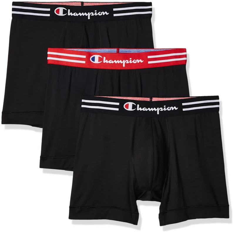 Champion Men's Boxer Briefs, Performance Stretch, Moisture Wicking, Multi-Pack, Regular Leg-Black-3 Pack, XXL (Pack of 3)