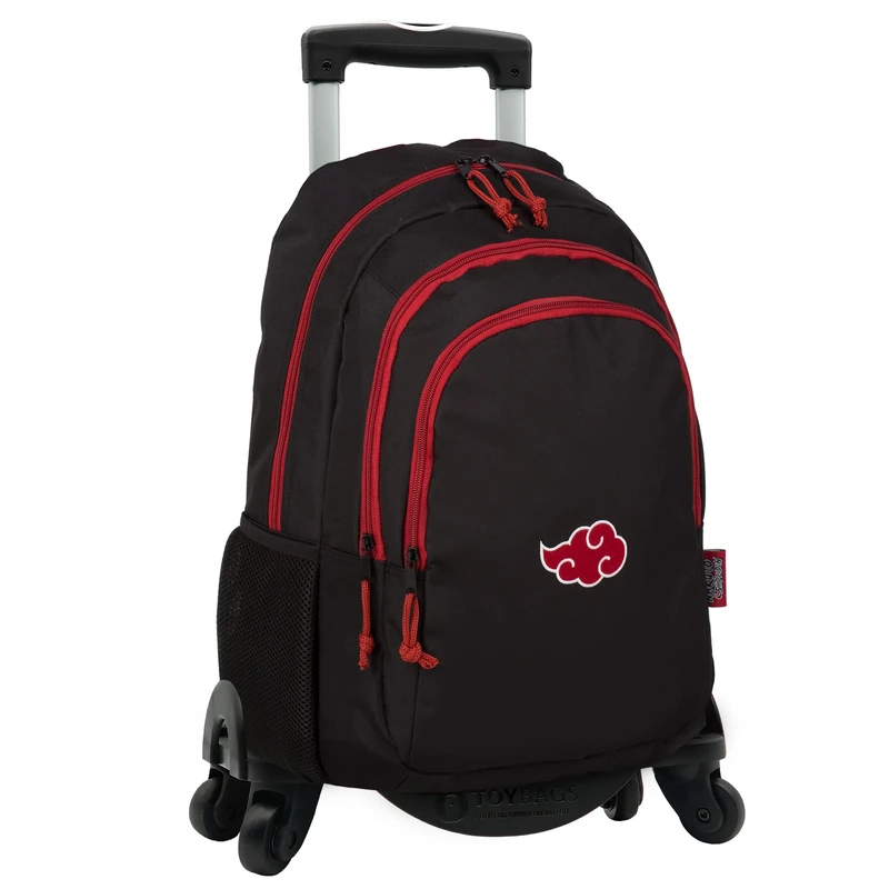 NARUTO Cloud School Bag + Toybags Trolley with 4 Wheels - School Bag with Double Compartment and Front Pocket - Side Pockets - Computer Holder and Lined Interior - 19 x 31 x 42 cm - Toybags