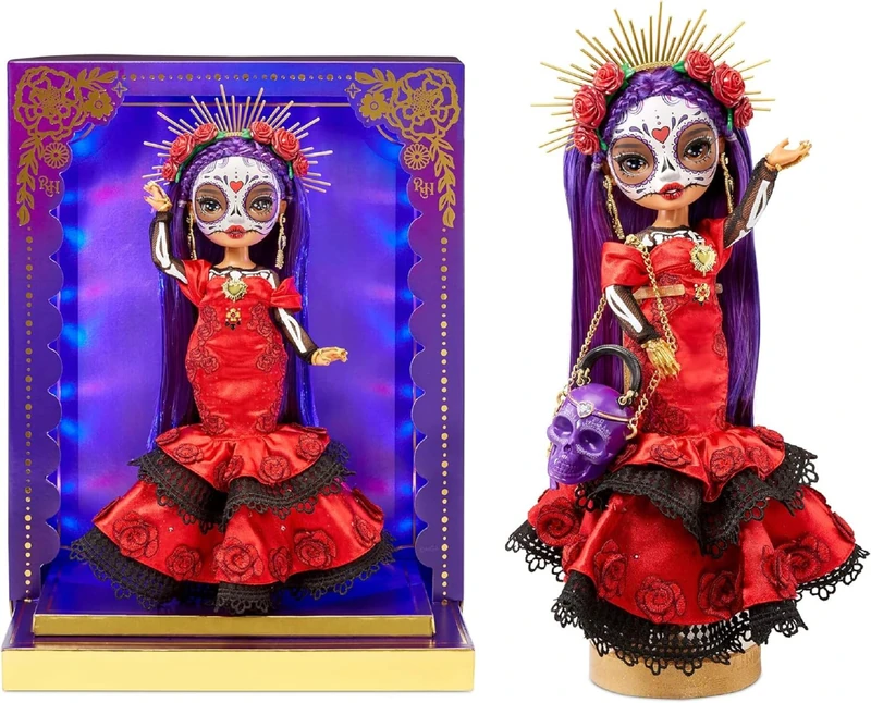 Rainbow High 2022 Celebration Edition Día De Los Muertos - MARIA GARCIA - Fashion Collector Doll (11inch/28 cm) with face painting and calavera purse - Light up Display & Premium Accessories