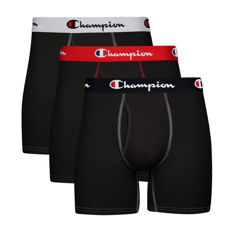 Champion Men's Cotton Stretch Total Support Pouch Boxer Brief 3 Pack, Black, XXL