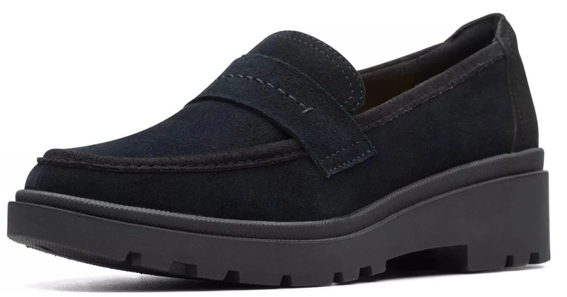 Clarks Women's Calla Ease Loafer Flat, Black Suede, 5 UK
