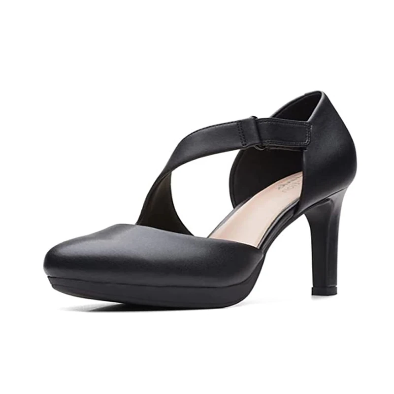 Clarks Women's Ambyr Glow Pump, Black Leather, 6.5 UK