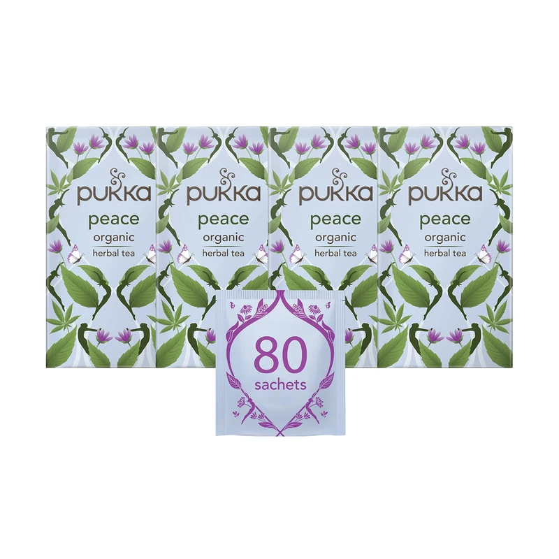 Pukka Herbs | Peace Organic Herbal Tea Box | Tea Infusion With Chamomile, Spearmint and Ashwagandha | Perfect For Calming & Sleep | Caffeine Free | 4 Packs | 80 Plant Based Biodegradable Tea Bags