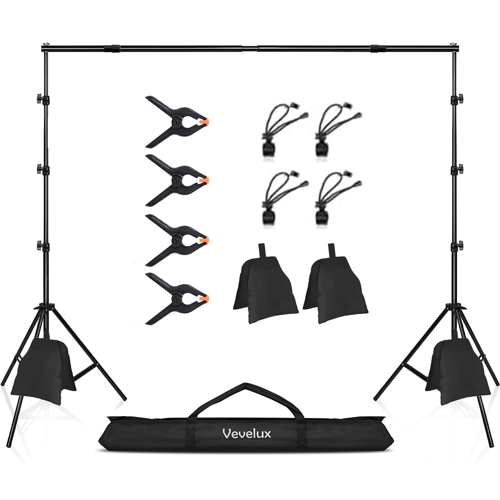 2.6 X 3 M / 8.5 X 10 FT Backdrop Stand, Photo Video Studio Adjustable Background Support System with 8 Spring Clamps, 2 Sandbags & 1 Carrying Bag for Video Studio Photo Party Wedding