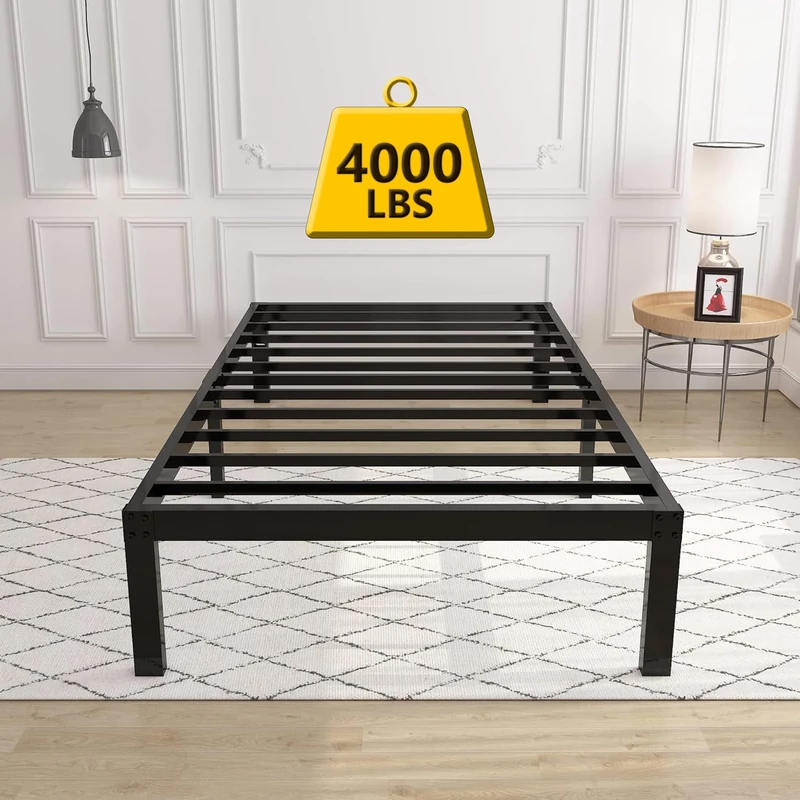 yookare 14 Inch 4000lbs Heavy Duty Support Basic Bed Frame/Mattress Foundation/Box Spring Replacement/Steel Slat Platform/Easy to Assemble/with Storage/Noise Free, Twin