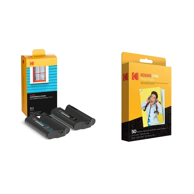 Kodak KPHC-80 Station W-LAN Photo Printer Cartridge PHc, 80 Sheets, White & 2"x3" Premium Zink Photo Paper (50 Sheets) Compatible With Smile, Step, PRINTOMATIC - Image 1