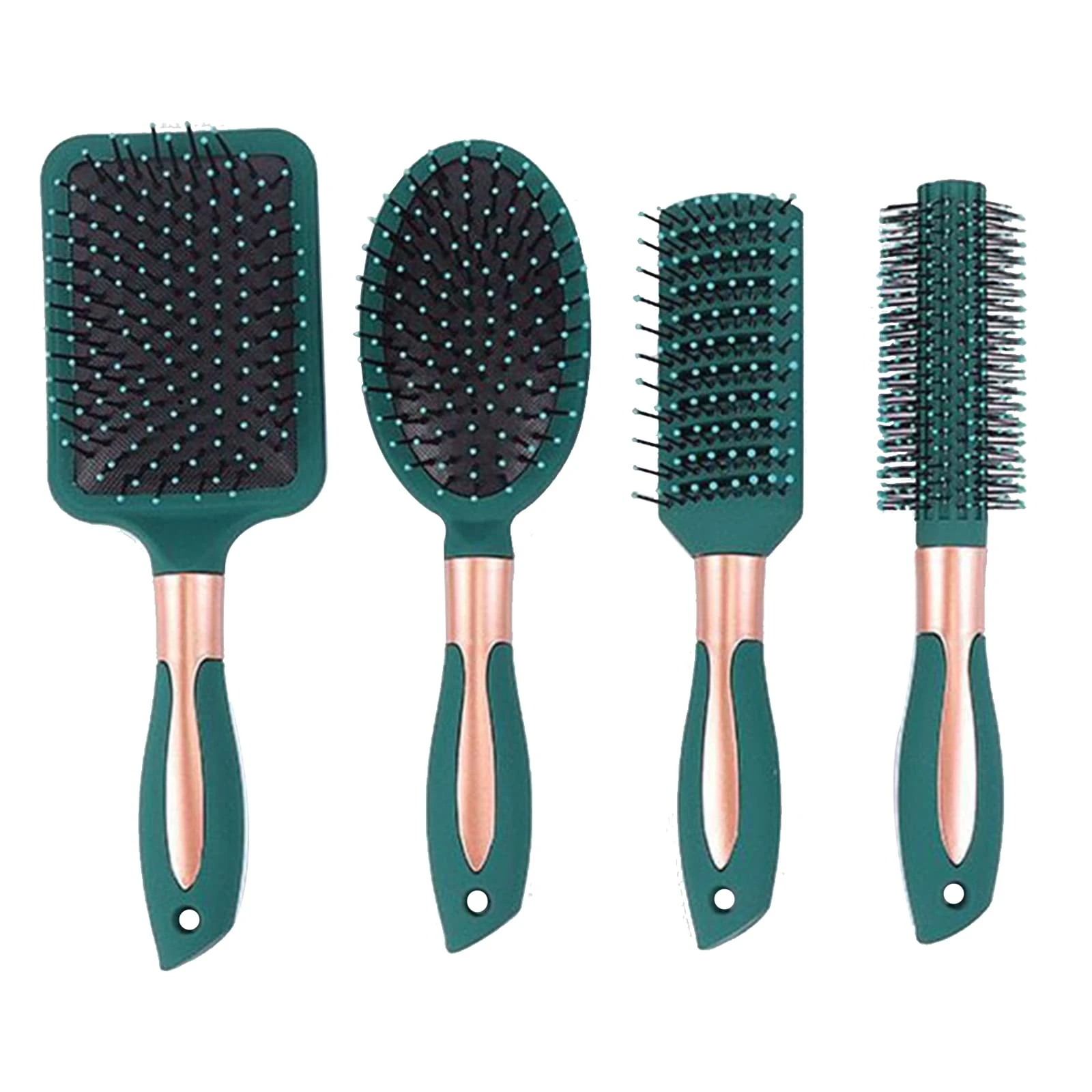 Anti-Static Hair Brush Set - Oval, Round, Vent, Detangling and Paddle Combs for Wet or Dry Hair - Massage and Shine for Women, Men, Kids (Green)