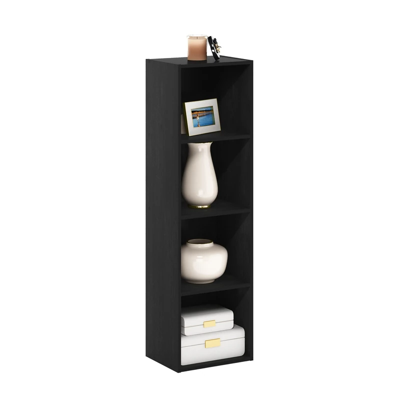 Furinno PASIR Book Shelf, 4-Tier Modern Bookshelf, Open Shelves Bookcase 9 x 12 x 42, for Living Room, Bedroom, Home Office, Blackwood