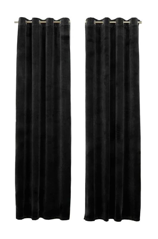 Jotex Simone Eyelet Curtain, Pack of 2, Black, 250 - Image 1