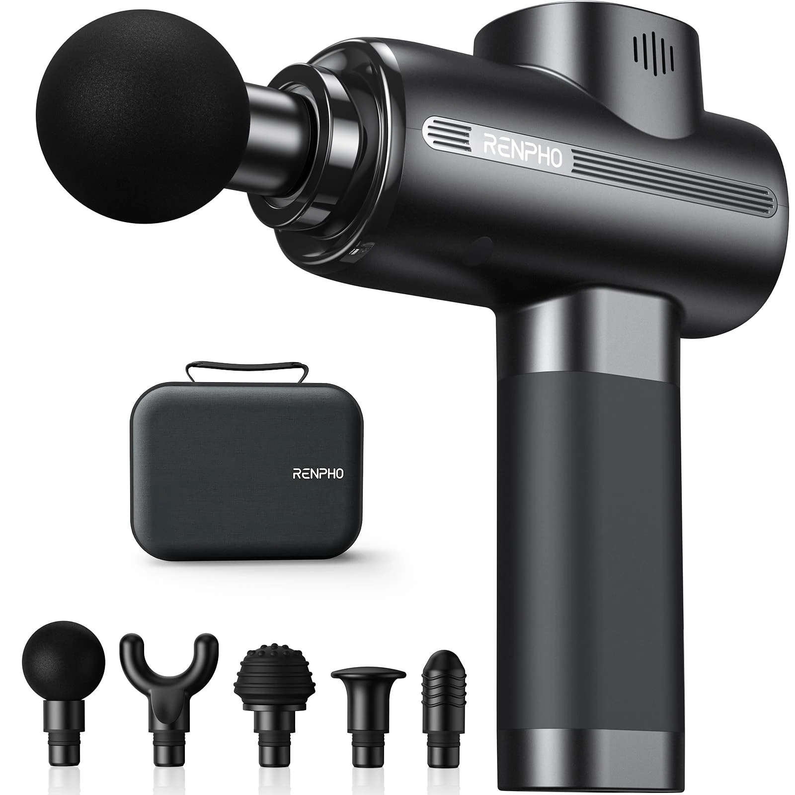 RENPHO Massage Gun Deep Tissue, Muscle Massage Gun 3200 RPM Motor Massager with Type-C Charging and Portable Case, for Home Office Workout Full Body Muscle Massage Relax, Black