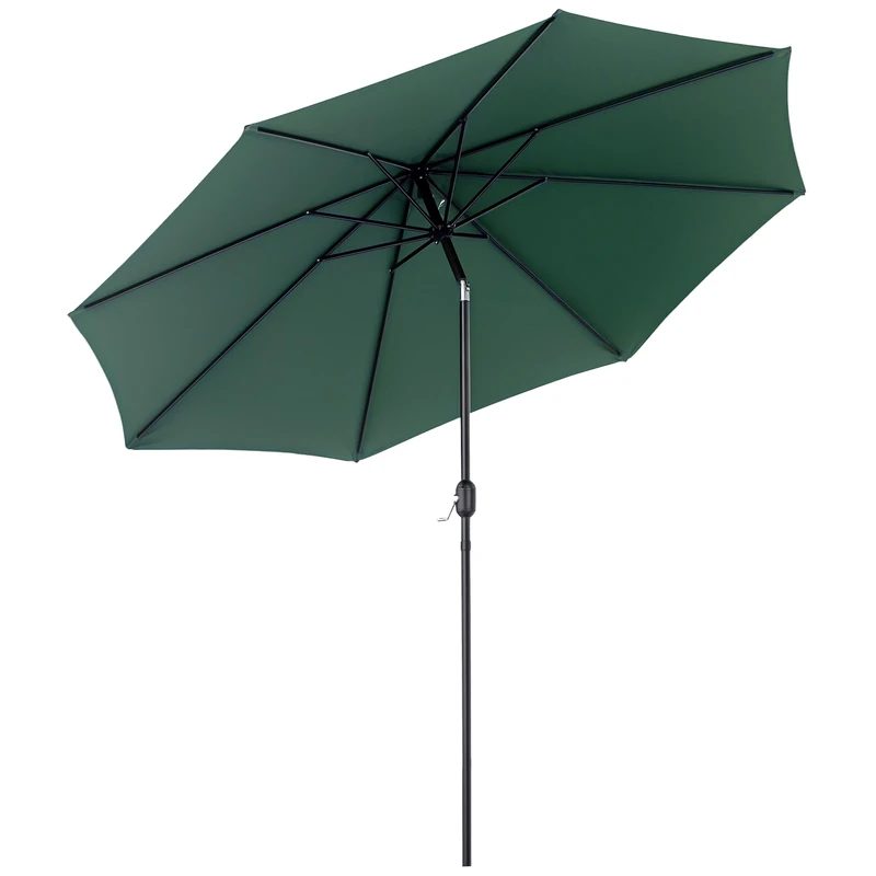Outsunny 3(m) Garden Parasol Umbrellas, Outdoor Sun Shade with 8 Ribs, Tilt and Crank Handle for Balcony, Bench, Garden, Green
