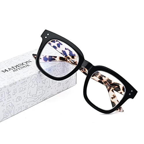 Madison Avenue Blue Light Blocking Glasses Oversized Fashion Blue Light Glasses for Women Anti Eyestrain & UV Protection Computer Eyeglasses(Black Grey)