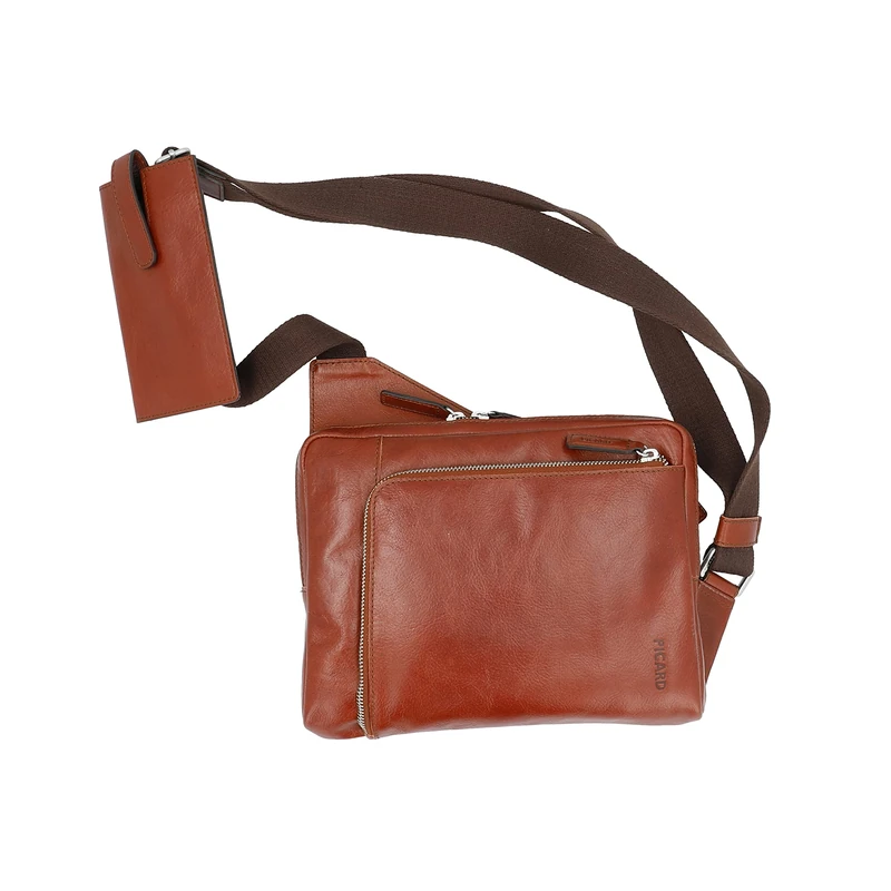 Picard Men's Cross-Body Shoulder Bag Buddy Made of Genuine Leather, Small, Width 2.5 cm, Height 21 cm, Length 27 cm, with Zip, Everyday, Outdoor, Cognac, Standard Size, Shoulder Bag