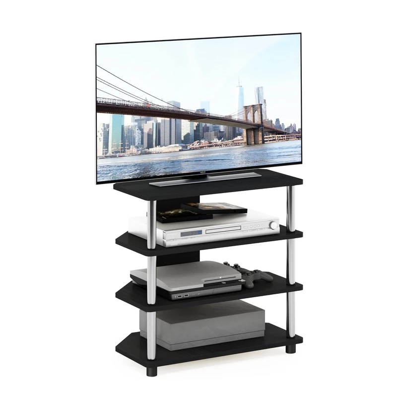 Furinno ECON TV Stand, 4-Tier Petite Entertainment Center, TV Console for TV up to 32 Inch, Easy Assembly, for Living Room, Bedroom, Americano/Stainless Steel Tubes