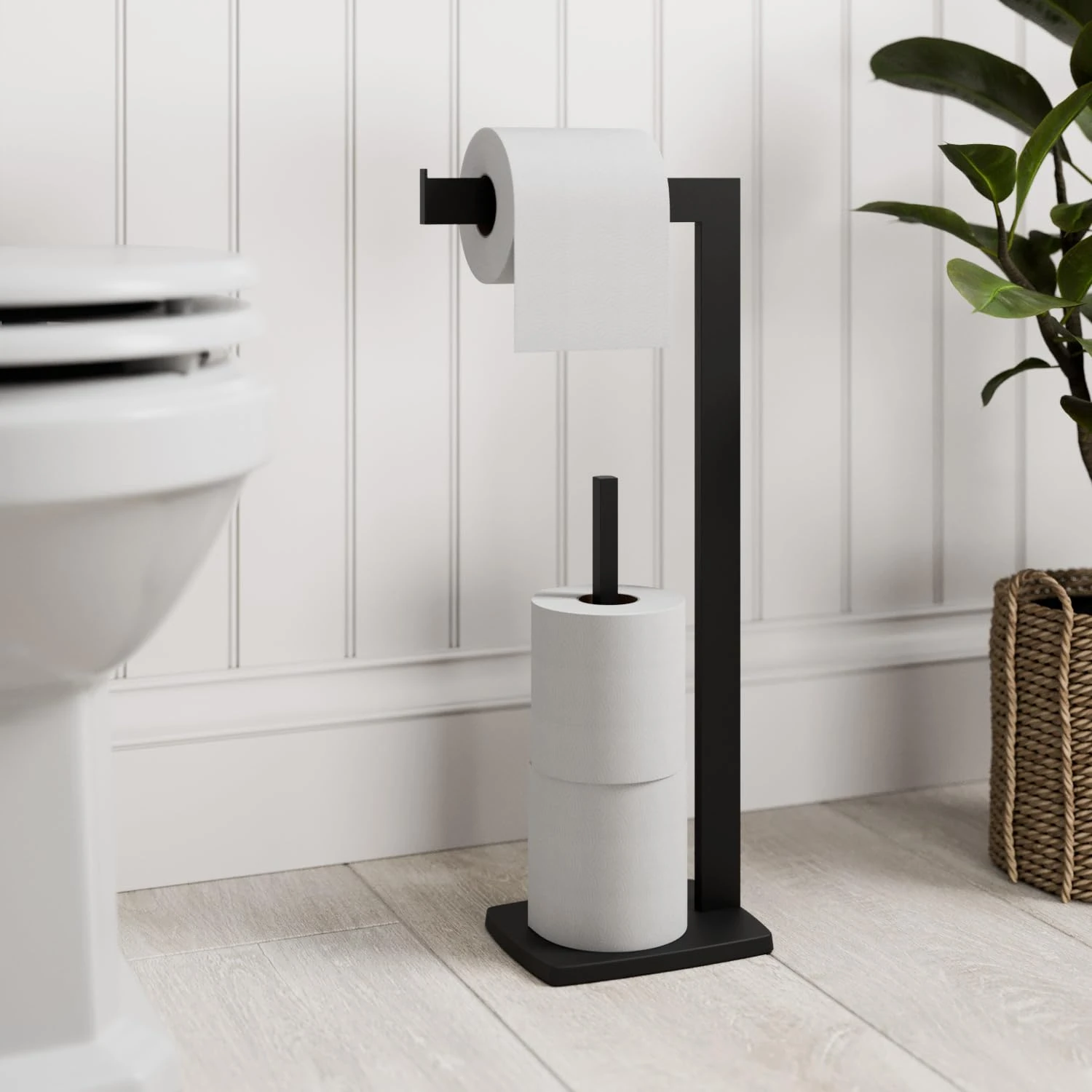 ARCHITECKT® Black Square Freestanding Toilet Roll Holder Bathroom Accessories Toilet Paper Holder